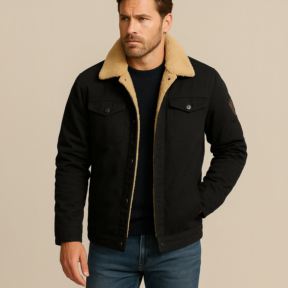 Męska kurtka użytkowa z podszewką z polaru i zapięciem na guziki-Jackets for men-Olave