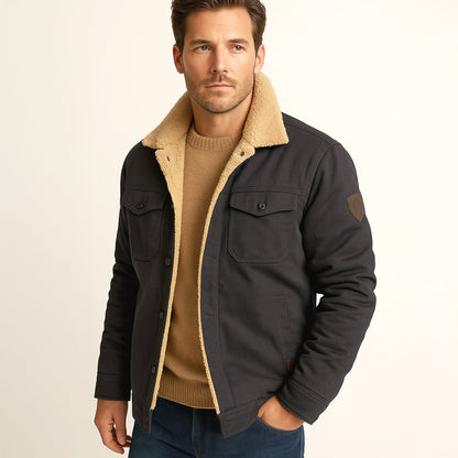 Męska kurtka użytkowa z podszewką z polaru i zapięciem na guziki-Jackets for men-Olave