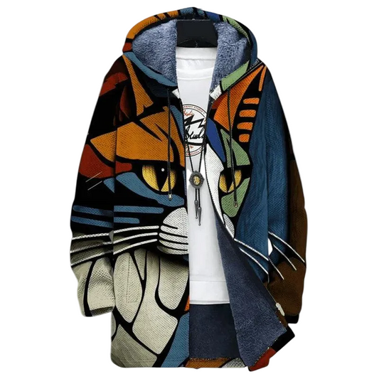 Męska kurtka z kapturem, zamkiem błyskawicznym i graficznym wzorem-Jackets for Men-Olave