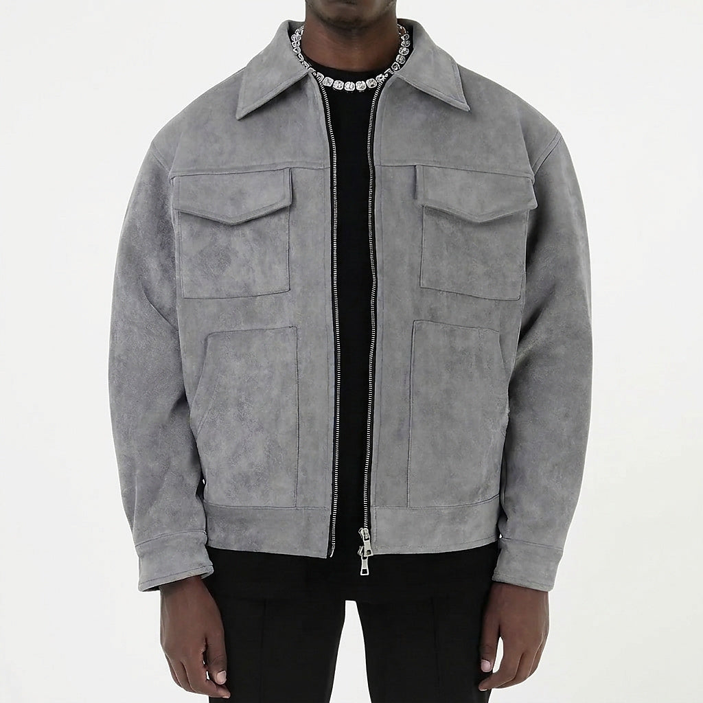 Męska kurtka zapinana na zamek o fakturze zamszu-Jackets for men-Olave