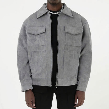 Męska kurtka zapinana na zamek o fakturze zamszu-Jackets for men-Olave
