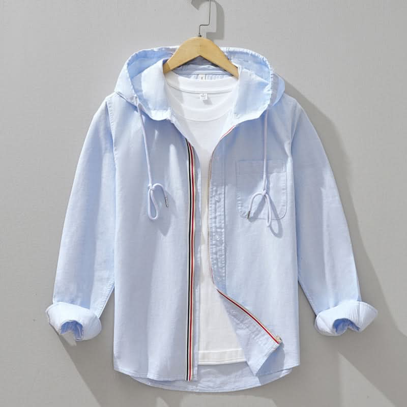 Męska lniana bluza z kapturem na zamek i sznurkiem-Jackets for men-Olave