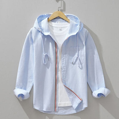 Męska lniana bluza z kapturem na zamek i sznurkiem-Jackets for men-Olave