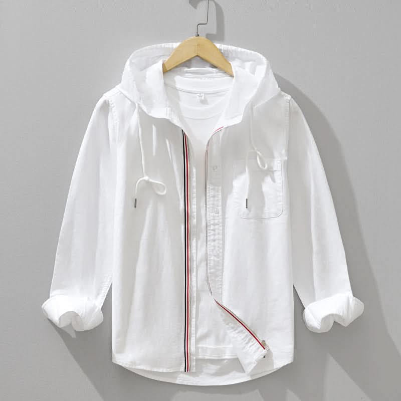 Męska lniana bluza z kapturem na zamek i sznurkiem-Jackets for men-Olave
