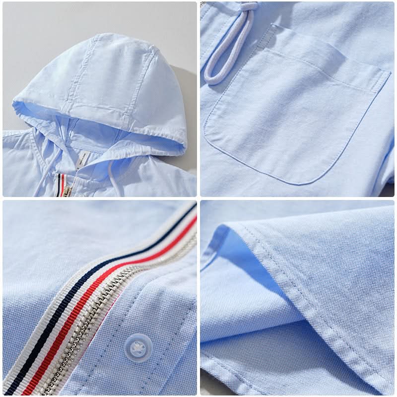 Męska lniana bluza z kapturem na zamek i sznurkiem-Jackets for men-Olave