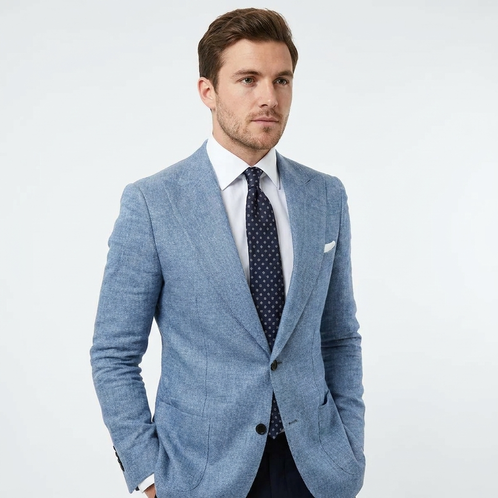 Męska marynarka z klapami w szpic i naszywanymi kieszeniami-Blazer for men-Olave