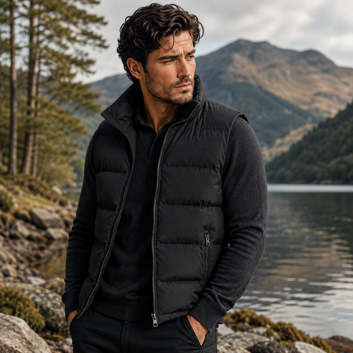 Męska pikowana kamizelka z kieszeniami na zamek-Vests for men-Olave