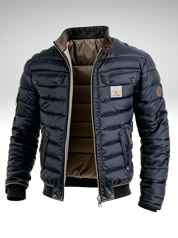 Męska pikowana kurtka typu bomber z kieszeniami z klapkami-Jackets for men-Olave