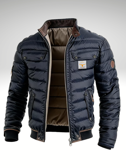 Męska pikowana kurtka typu bomber z kieszeniami z klapkami-Jackets for men-Olave