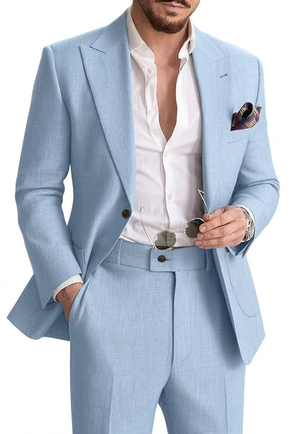 Męski dwuczęściowy garnitur lniany-Sets for Men-Olave