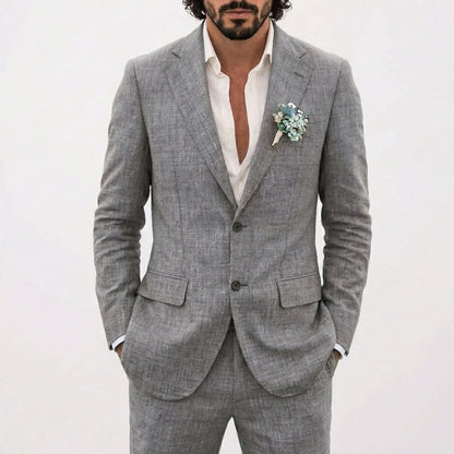 Męski garnitur lniany z klapami w szpic-Suits for men-Olave