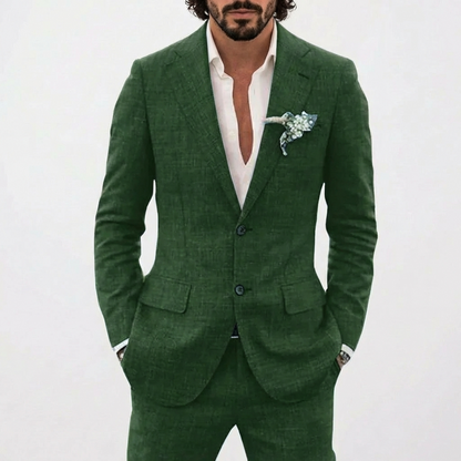 Męski garnitur lniany z klapami w szpic-Suits for men-Olave