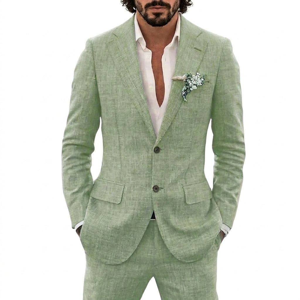 Męski garnitur lniany z klapami w szpic-Suits for men-Olave