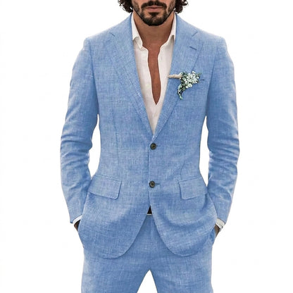 Męski garnitur lniany z klapami w szpic-Suits for men-Olave