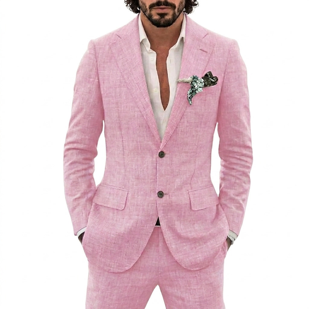 Męski garnitur lniany z klapami w szpic-Suits for men-Olave