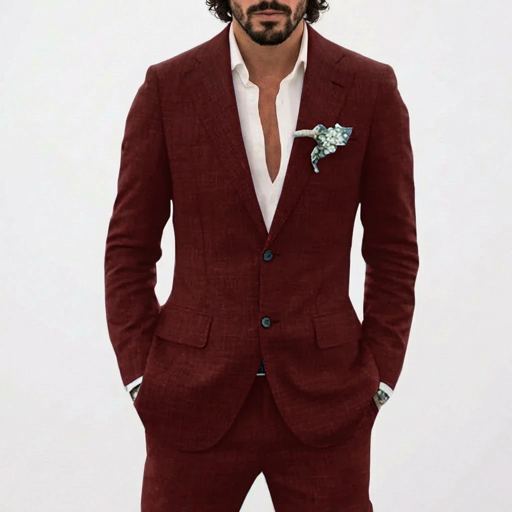 Męski garnitur lniany z klapami w szpic-Suits for men-Olave