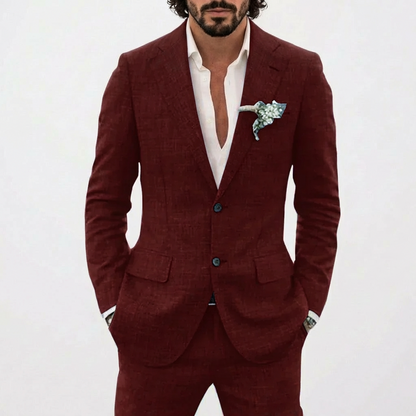 Męski garnitur lniany z klapami w szpic-Suits for men-Olave