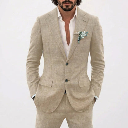 Męski garnitur lniany z klapami w szpic-Suits for men-Olave