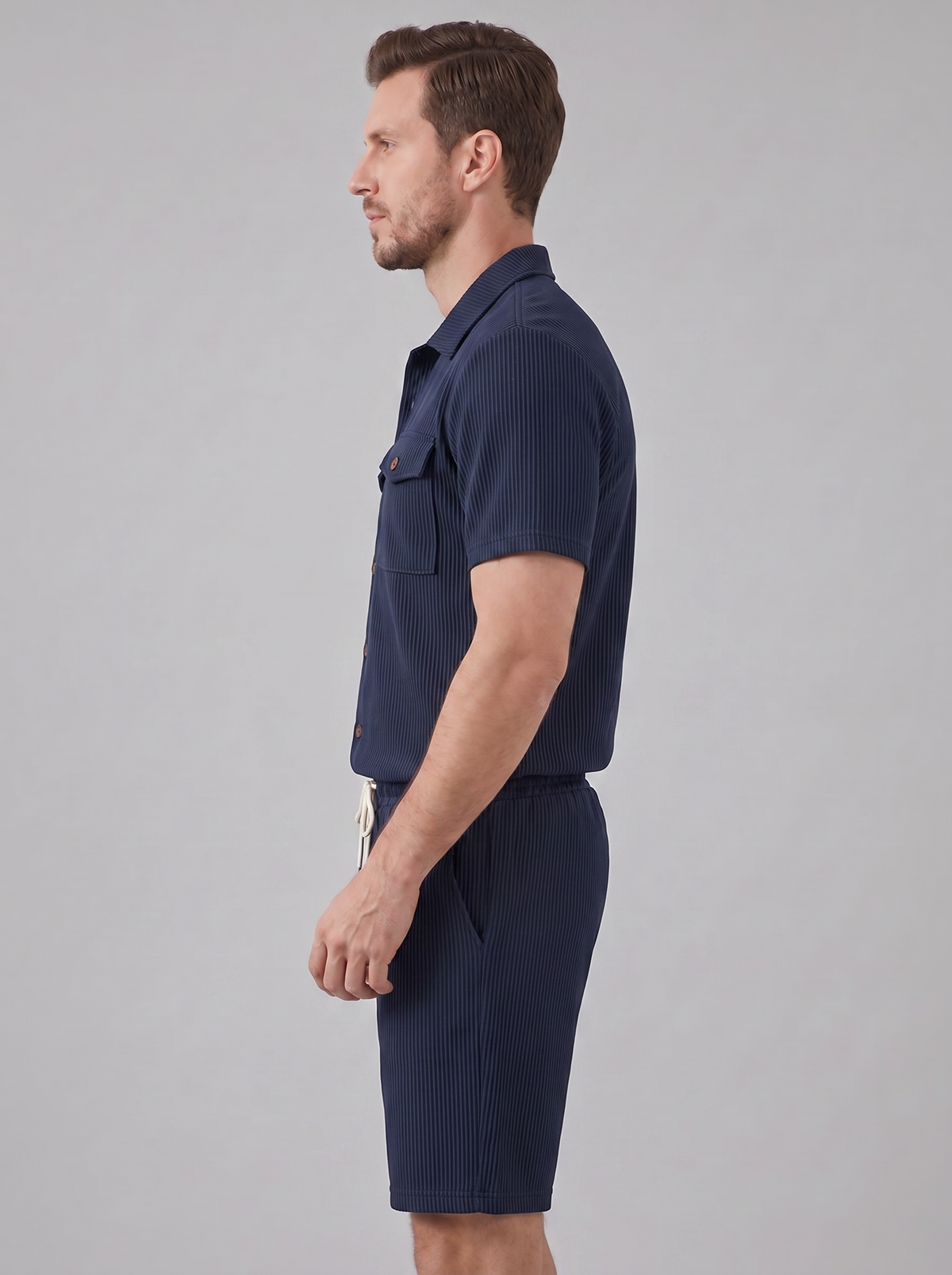 Męski komplet koszuli i szortów o prążkowanej fakturze-Sets for Men-Olave