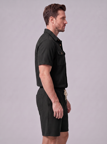 Męski komplet koszuli i szortów o prążkowanej fakturze-Sets for Men-Olave
