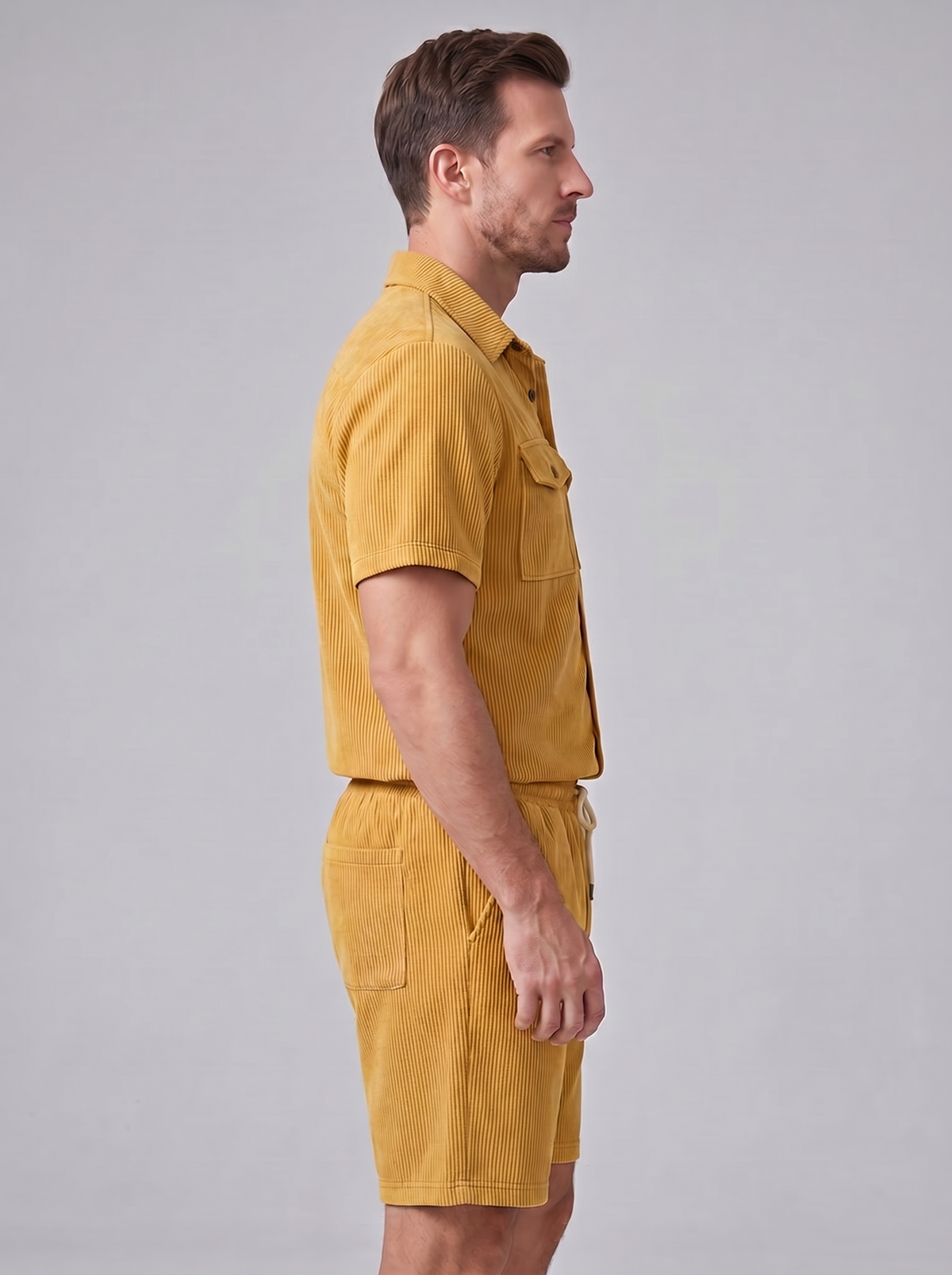 Męski komplet koszuli i szortów o prążkowanej fakturze-Sets for Men-Olave