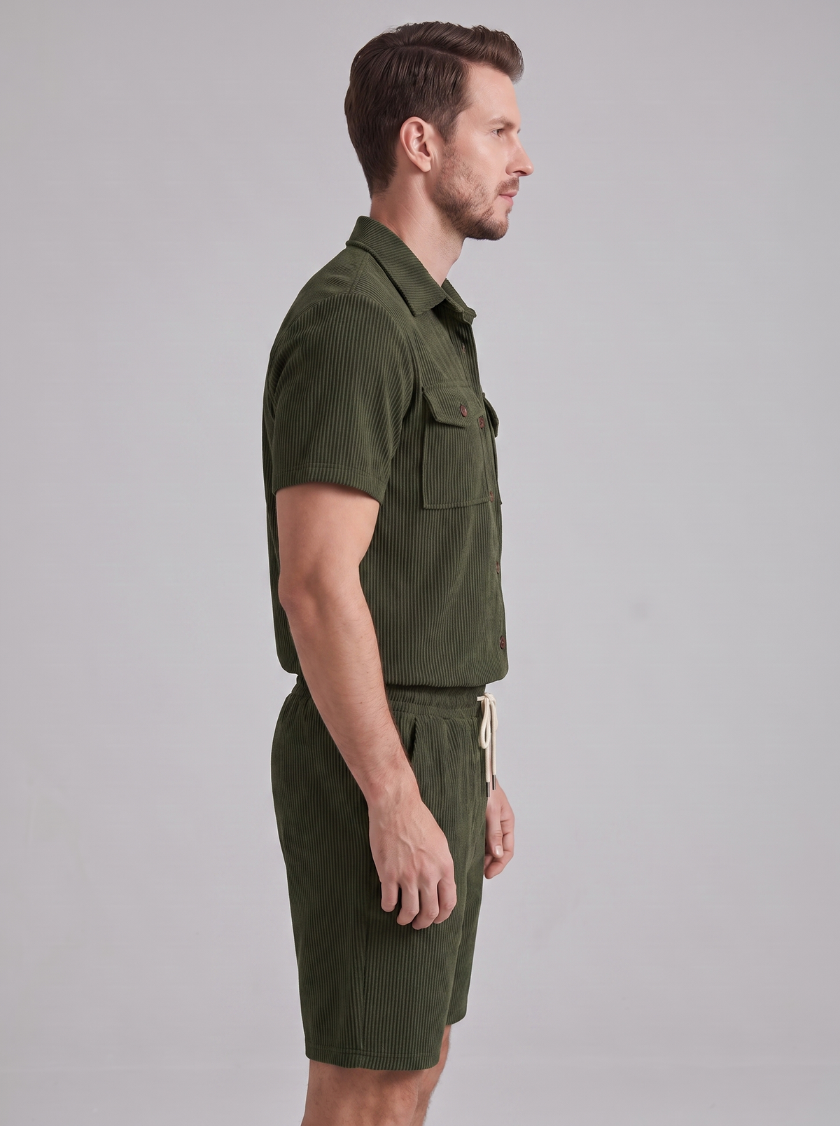 Męski komplet koszuli i szortów o prążkowanej fakturze-Sets for Men-Olave