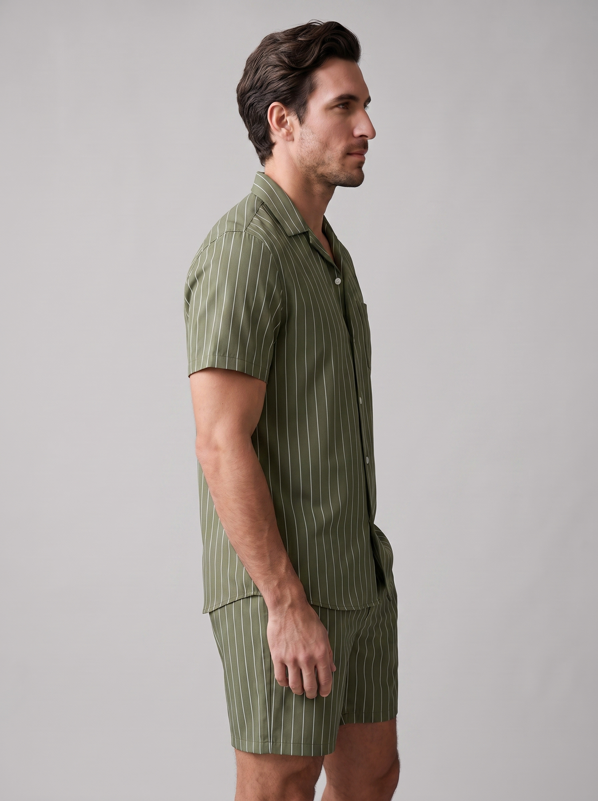 Męski komplet z koszulą z krótkim rękawem w prążki-Sets for Men-Olave