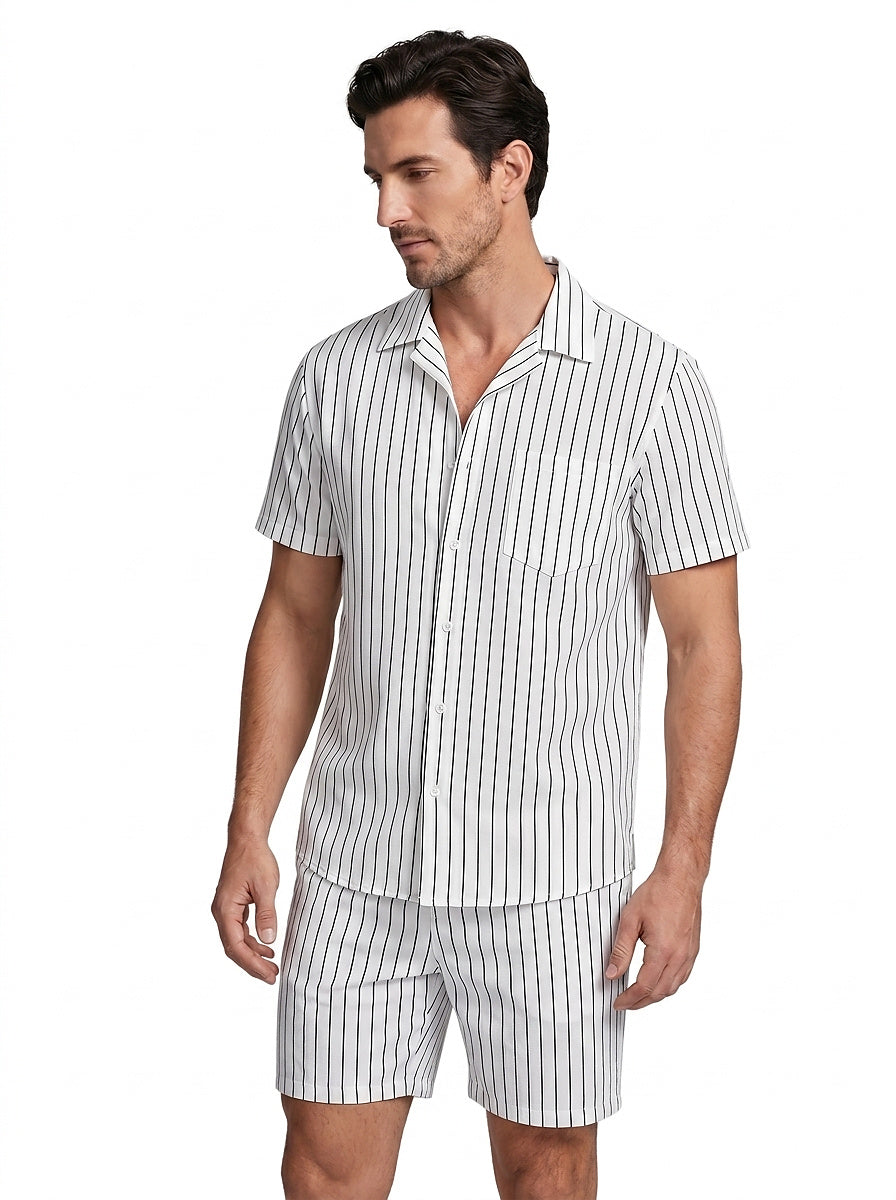Męski komplet z koszulą z krótkim rękawem w prążki-Sets for Men-Olave