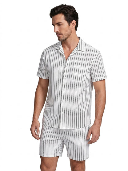 Męski komplet z koszulą z krótkim rękawem w prążki-Sets for Men-Olave