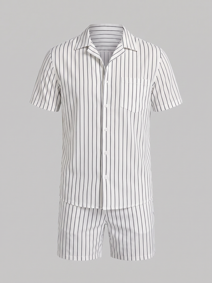 Męski komplet z koszulą z krótkim rękawem w prążki-Sets for Men-Olave