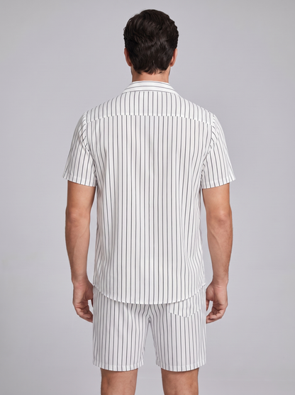 Męski komplet z koszulą z krótkim rękawem w prążki-Sets for Men-Olave