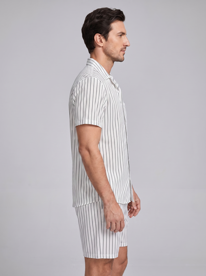 Męski komplet z koszulą z krótkim rękawem w prążki-Sets for Men-Olave