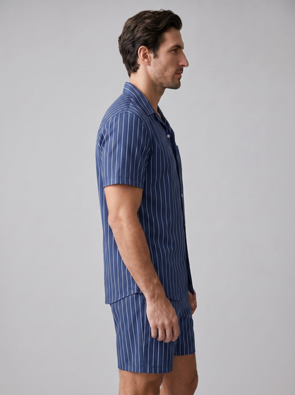 Męski komplet z koszulą z krótkim rękawem w prążki-Sets for Men-Olave
