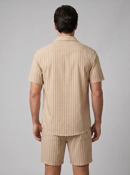 Męski komplet z koszulą z krótkim rękawem w prążki-Sets for Men-Olave