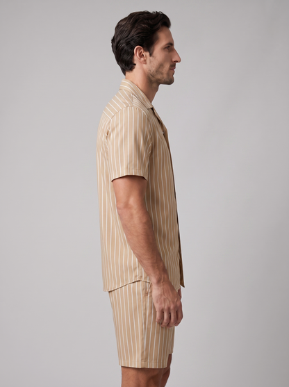 Męski komplet z koszulą z krótkim rękawem w prążki-Sets for Men-Olave