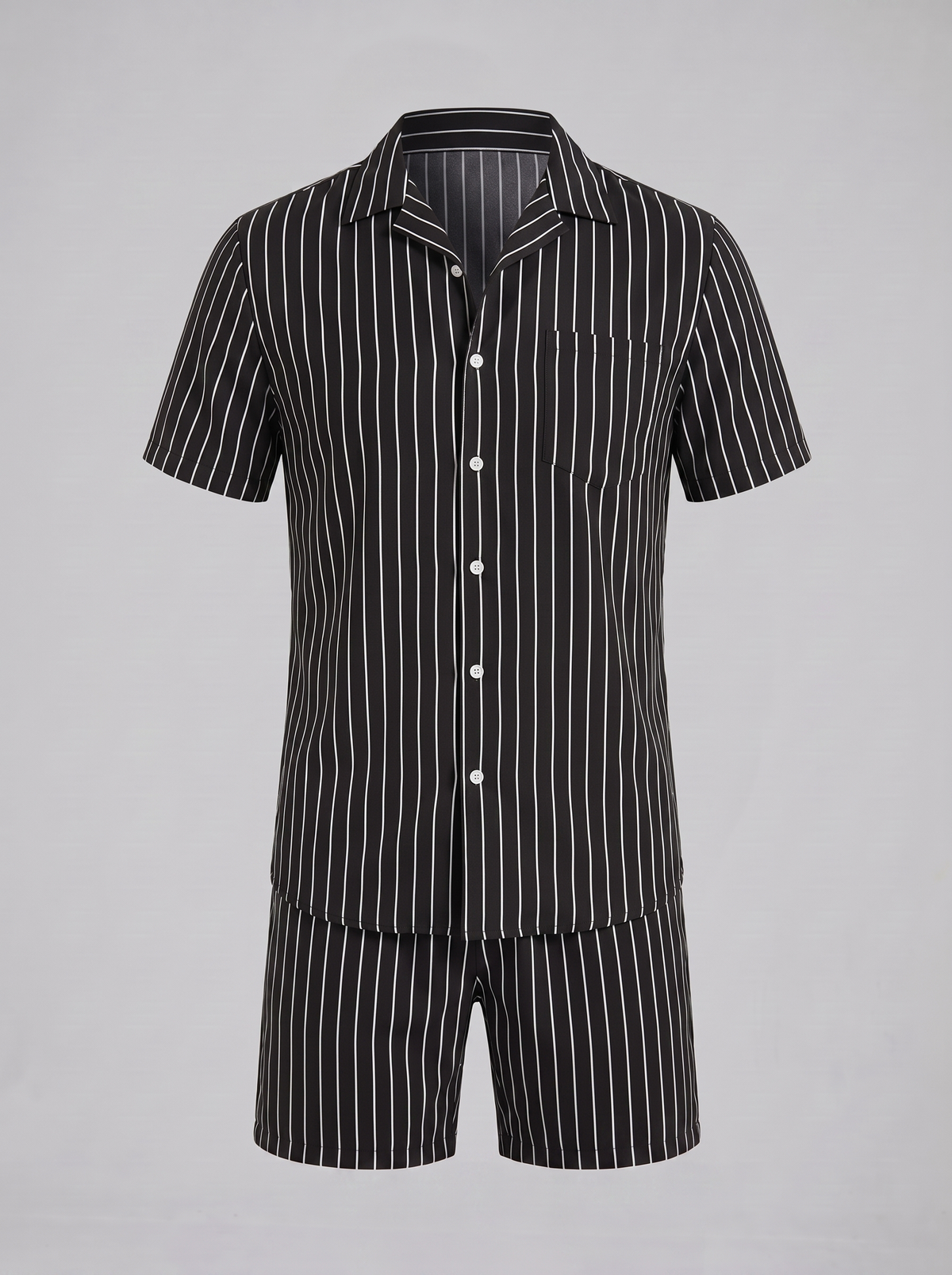 Męski komplet z koszulą z krótkim rękawem w prążki-Sets for Men-Olave