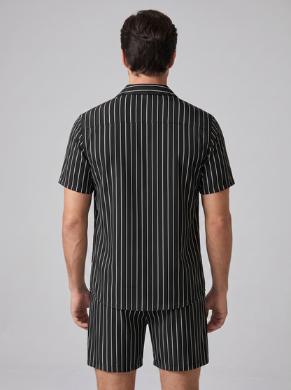 Męski komplet z koszulą z krótkim rękawem w prążki-Sets for Men-Olave