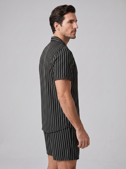 Męski komplet z koszulą z krótkim rękawem w prążki-Sets for Men-Olave