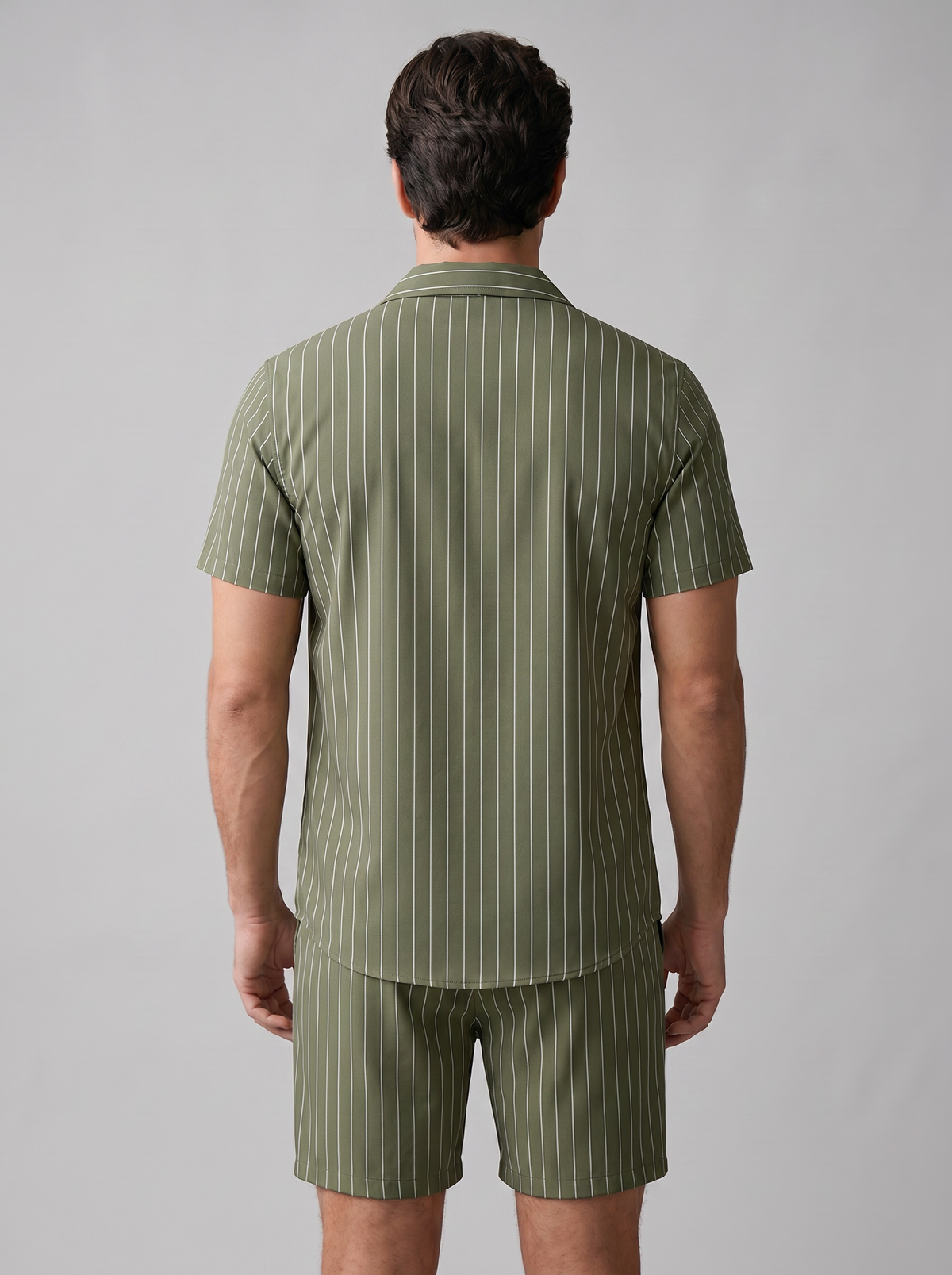 Męski komplet z koszulą z krótkim rękawem w prążki-Sets for Men-Olave