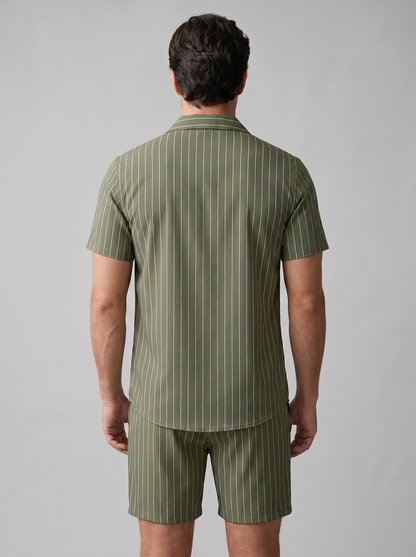 Męski komplet z koszulą z krótkim rękawem w prążki-Sets for Men-Olave