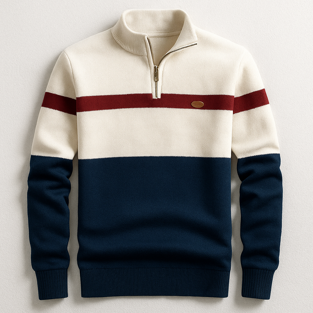 Męski sweter dzianinowy z suwakiem pod szyją i wzorem colorblock-Sweaters for men-Olave