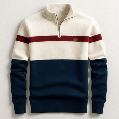 Męski sweter dzianinowy z suwakiem pod szyją i wzorem colorblock-Sweaters for men-Olave