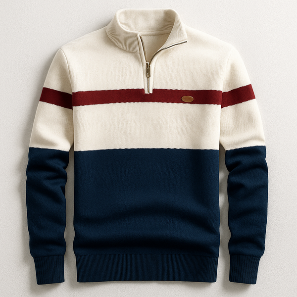 Męski sweter dzianinowy z suwakiem pod szyją i wzorem colorblock-Sweaters for men-Olave