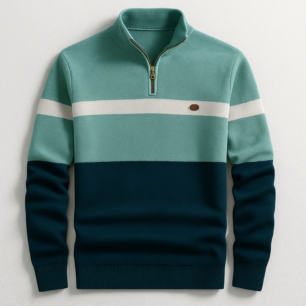 Męski sweter dzianinowy z suwakiem pod szyją i wzorem colorblock-Sweaters for men-Olave