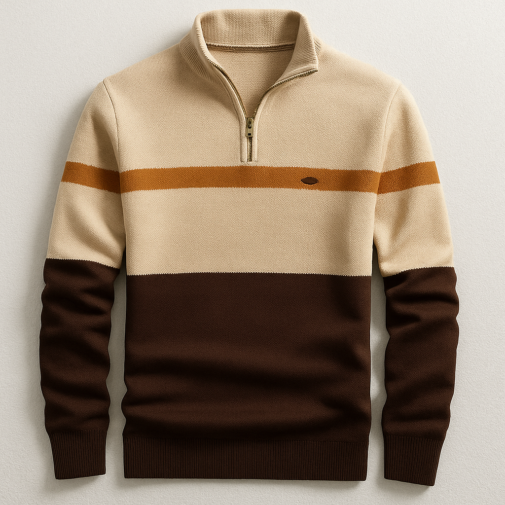 Męski sweter dzianinowy z suwakiem pod szyją i wzorem colorblock-Sweaters for men-Olave