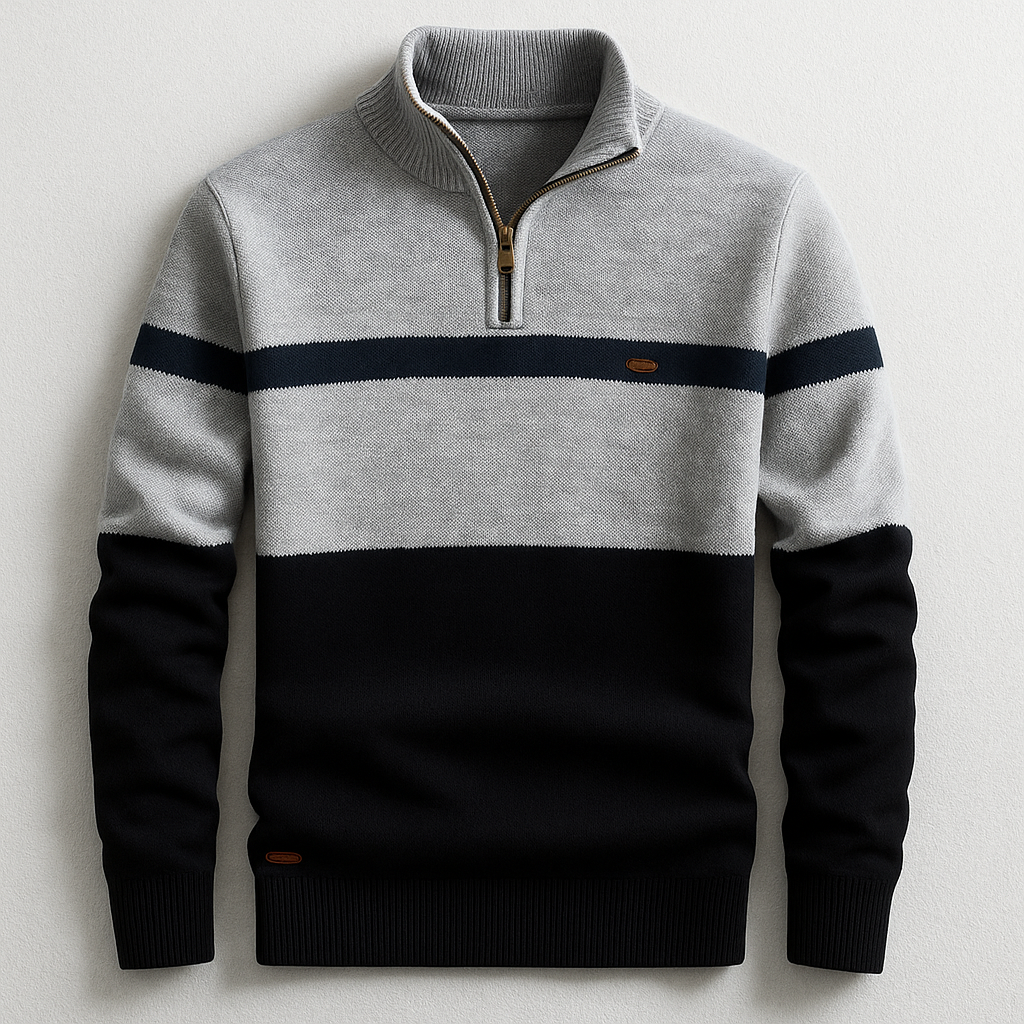 Męski sweter dzianinowy z suwakiem pod szyją i wzorem colorblock-Sweaters for men-Olave