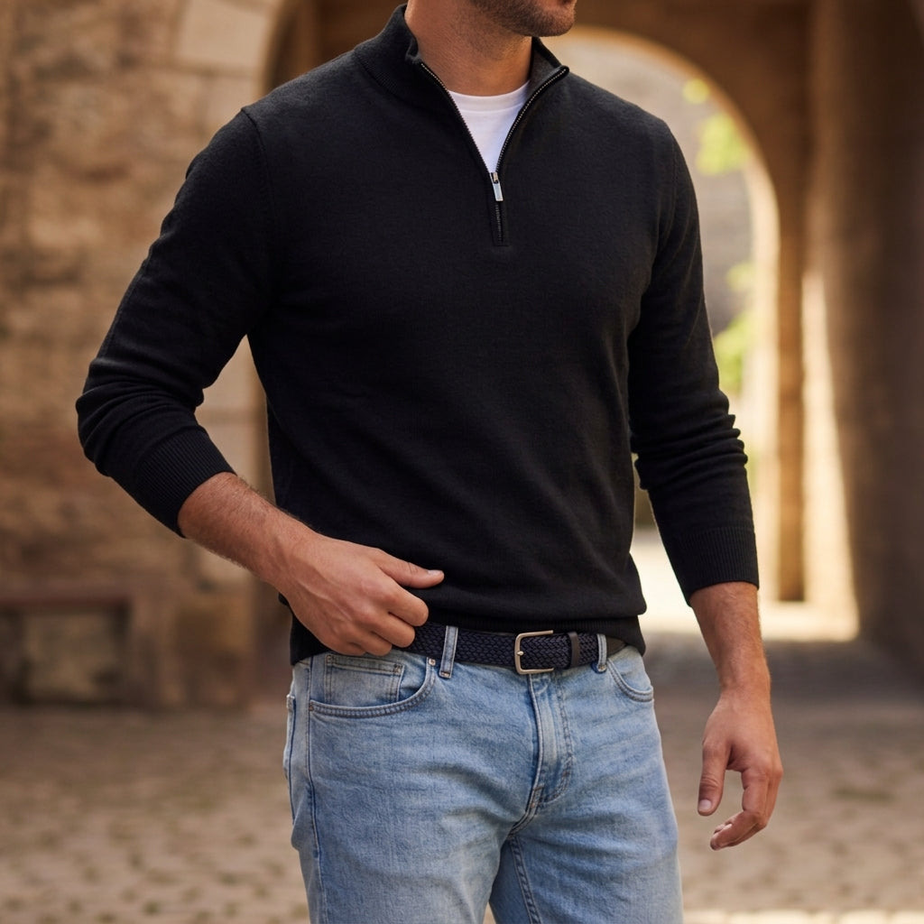 Męski sweter dzianinowy z zamkiem pod szyją-Sweaters for men-Olave