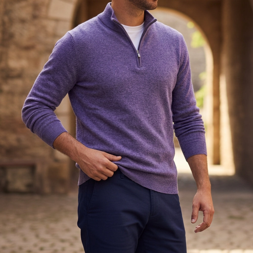 Męski sweter dzianinowy z zamkiem pod szyją-Sweaters for men-Olave