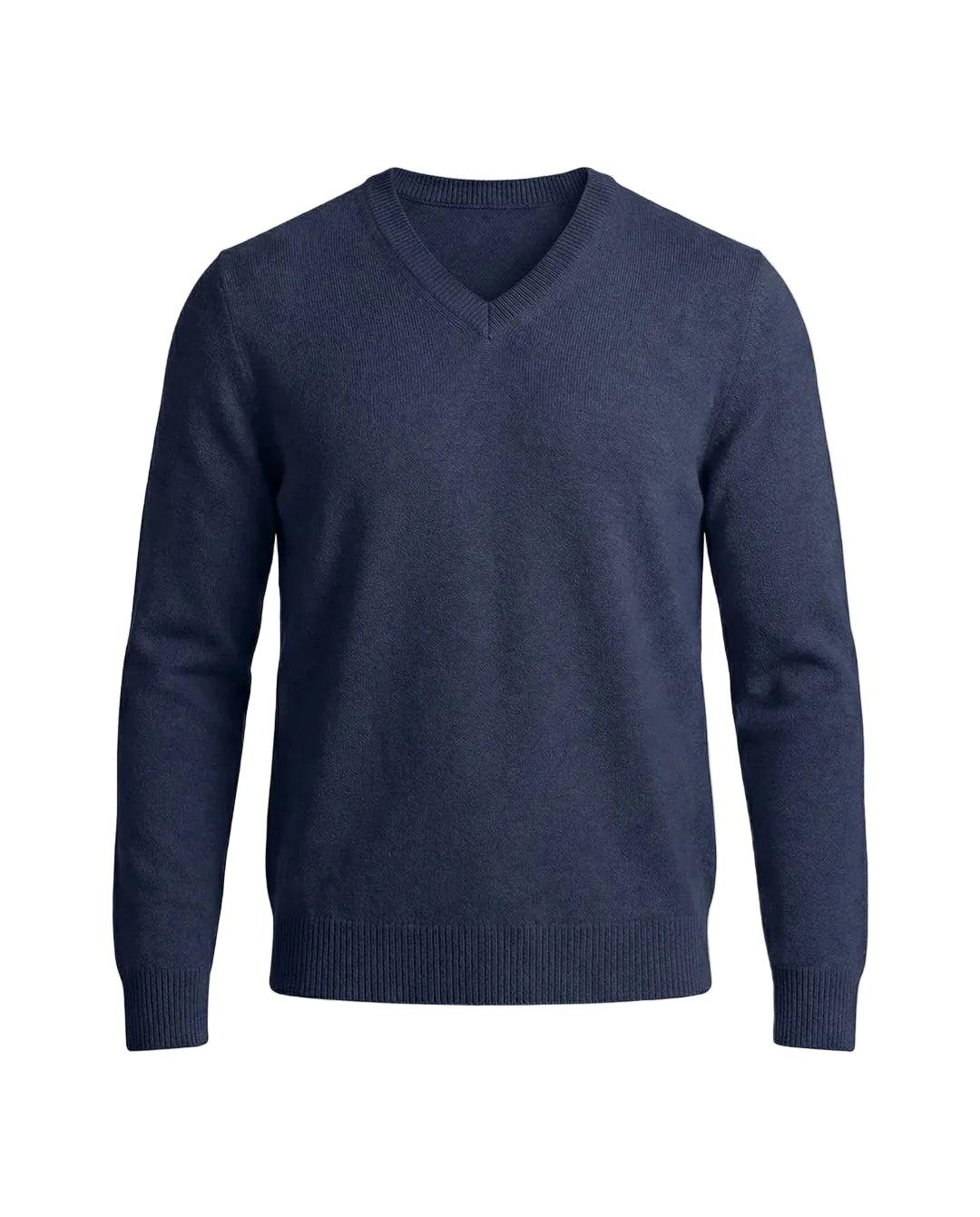 Męski sweter z długim rękawem, dekoltem w kształcie litery V i prostą formą-Sweaters for Men-Olave