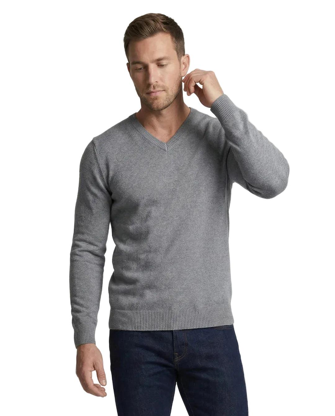 Męski sweter z długim rękawem, dekoltem w kształcie litery V i prostą formą-Sweaters for Men-Olave